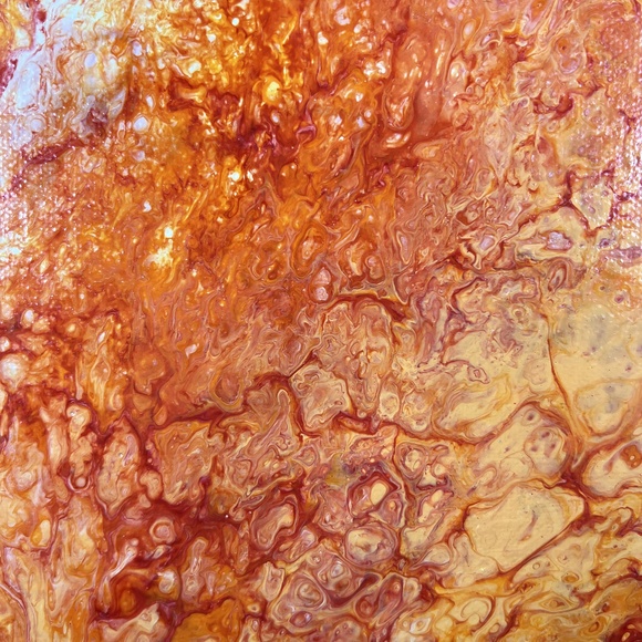 8" x 8" "Wildfire" Acrylic Pour Painting By Kat Sanders Abstract Fluid Vibrant - Picture 3 of 4